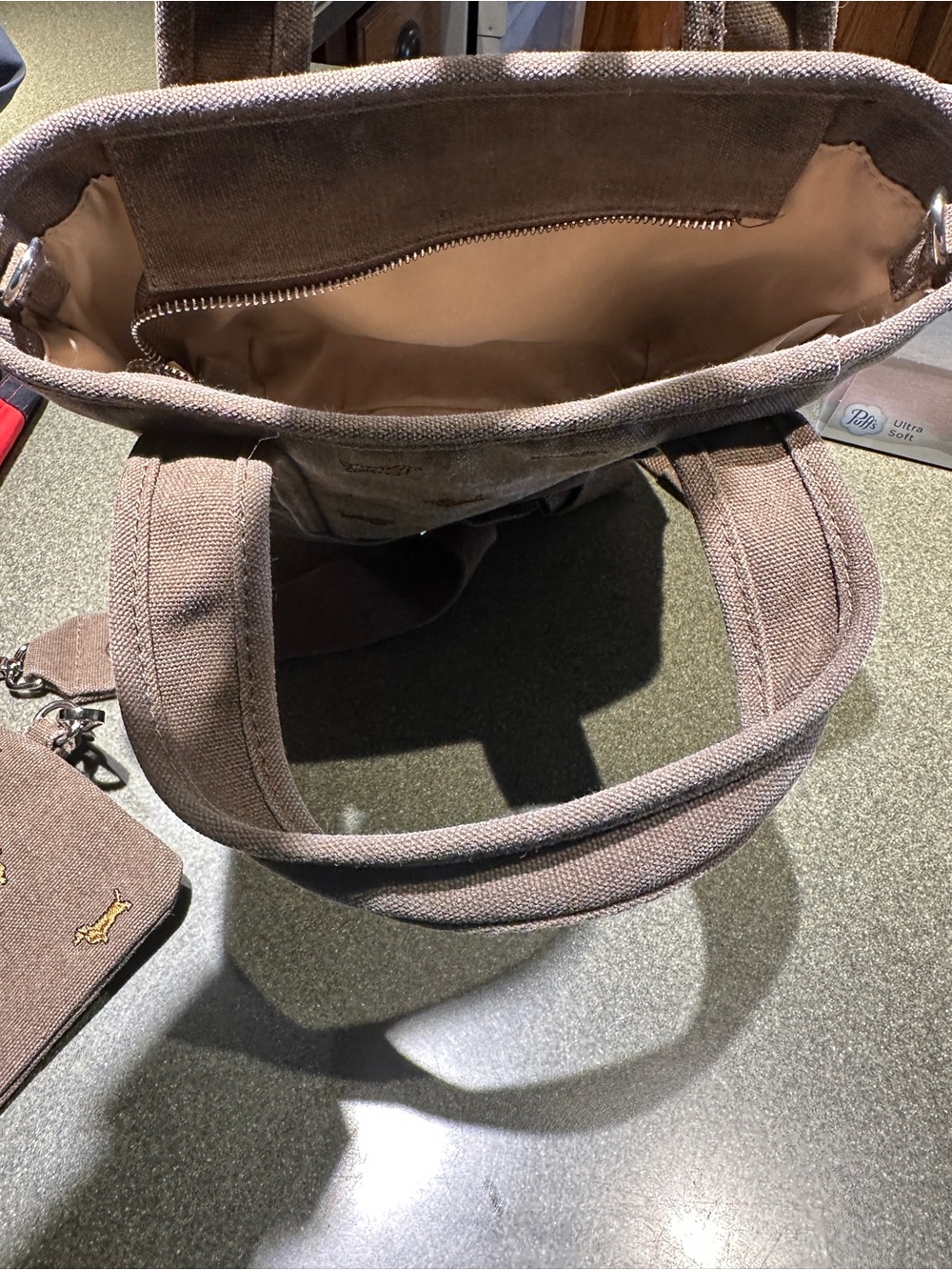 Madden Girl Brown Canvas Mini Tote with Dog Charm - Picture 6 of 8